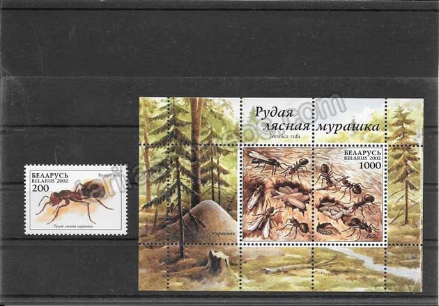  Filatelia sellos  serie y hojita de hormigas