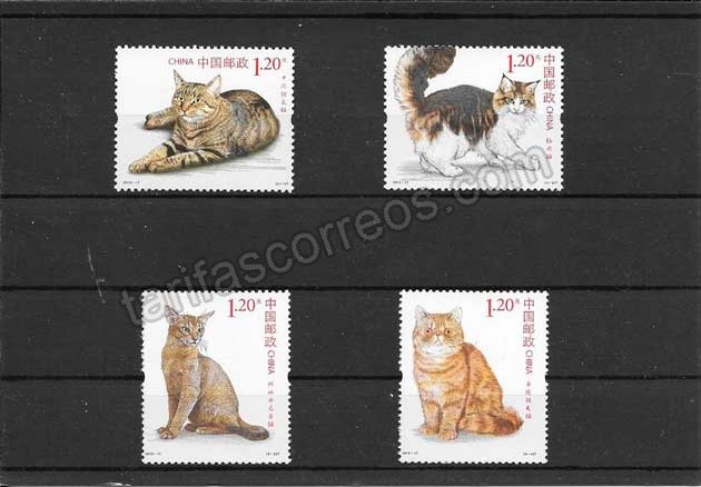 valor y precio Colección sellos serie de fauna gatos China 