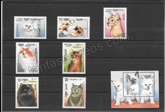 enviar paquetes desde - valor sellos gatos Kampuchea-1988-01