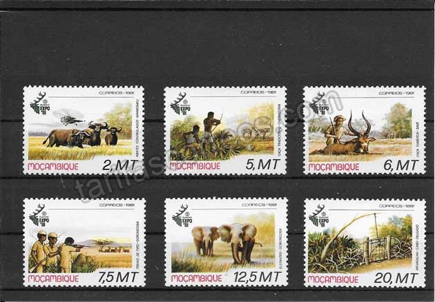 valor y precio Colección sellos serie de fauna - caza Monzambique