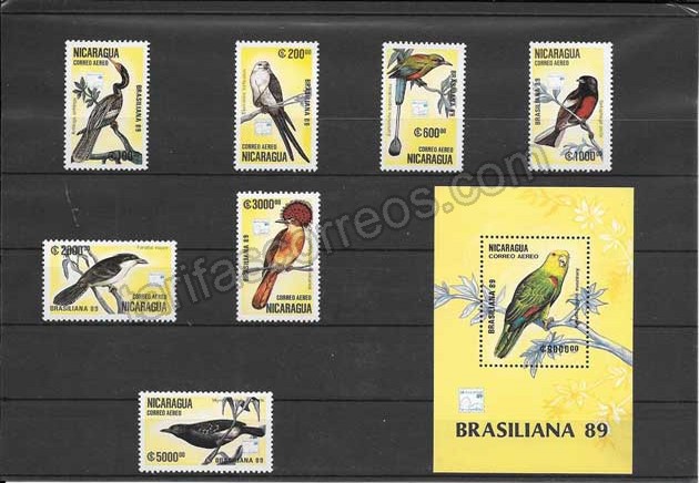 enviar paquetes desde - valor sellos serie y hojita de aves Nicaragua