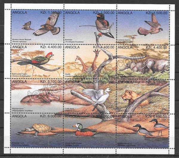 enviar paquetes desde - valor sellos fauna Angola 1996