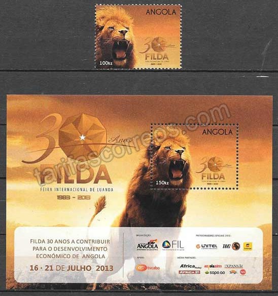 enviar paquetes desde - valor sellos fauna Angola 2013
