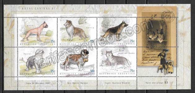 enviar paquetes desde - valor sellos perros de raza Argentina  1999
