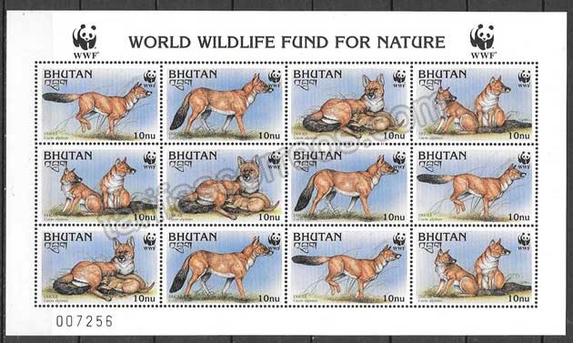 Filatelia fauna WWF Bhutan