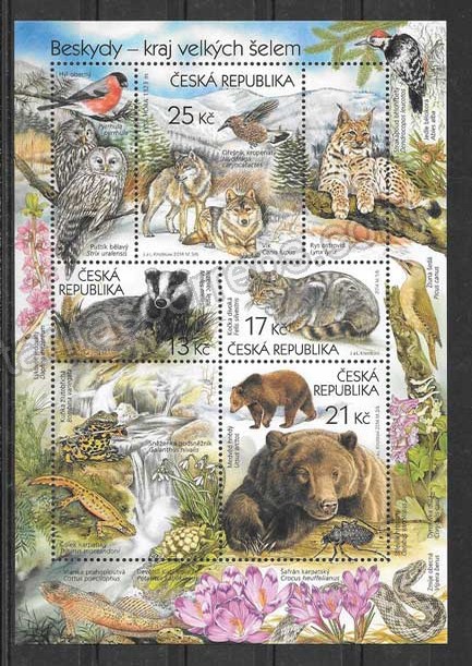 Filatelia sellos hojita de mamíferos salvajes de Chequia