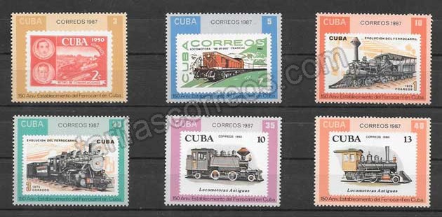  Sellos Filatelia transporte ferroviario Cuba 1987