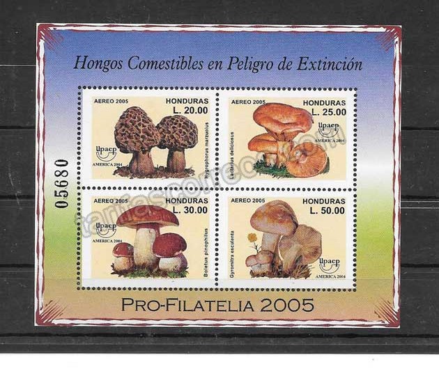 enviar paquetes desde - valor sellos serie en hojita tema setas de Honduras 