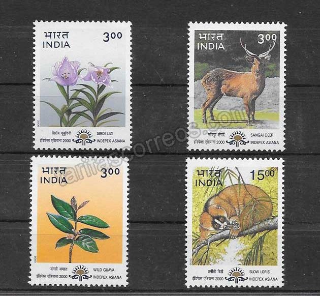 valor y precio Colección sellos serie  de fauna y flora de la india