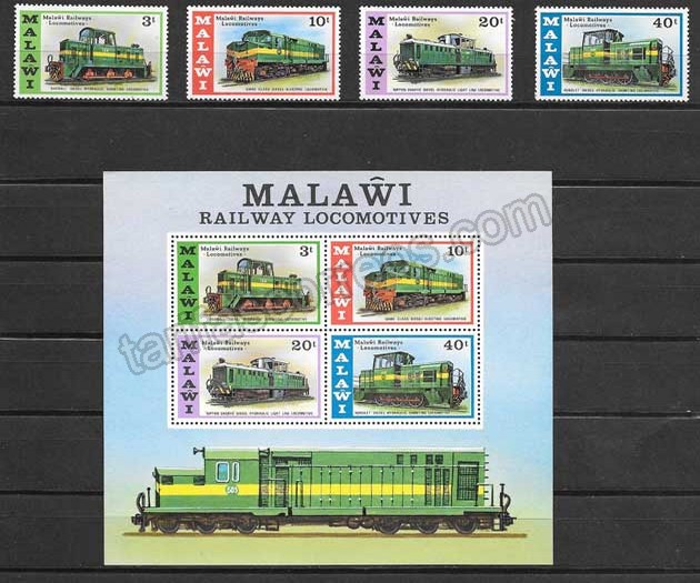 Filatelia sellos trenes locomotoras diésel de Malawui