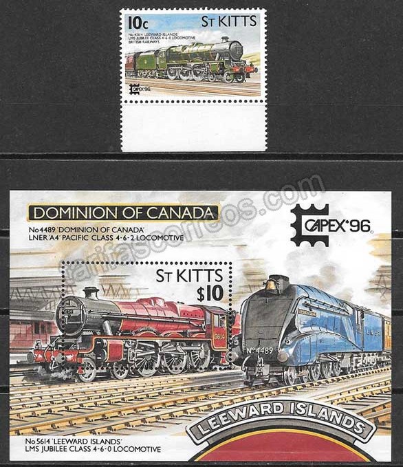 Filatelia trenes St Kitts 1996