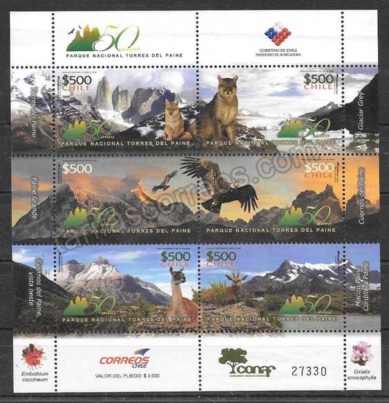 enviar paquetes desde - valor sellos parques naturales Chile 2008