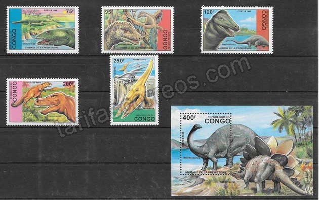 enviar paquetes desde - valor sellos Filatelia  fauna prehistorica del Congo