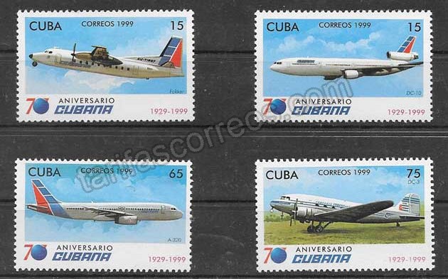 valor y precio Colección sellos transporte aéreo Cuba 1999