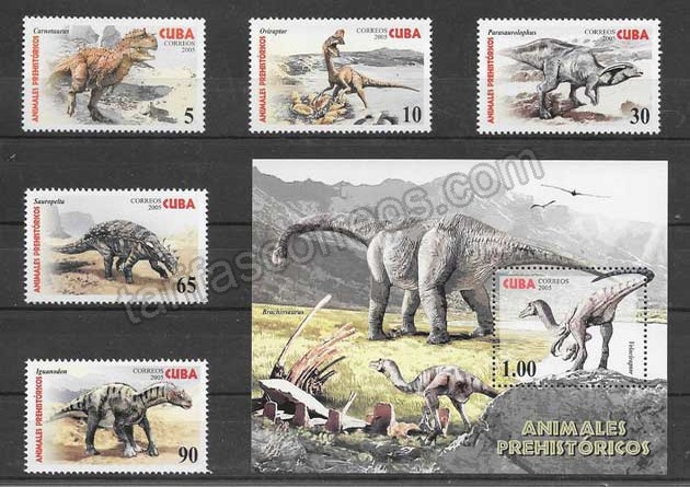 Filatelia sellos fauna prehistórica Cuba 2005
