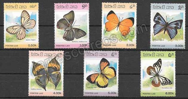Filatelia fauna - mariposas Laos 1986