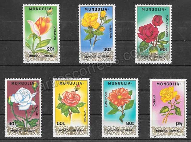  Sellos rosas diversa Mongolia 1988