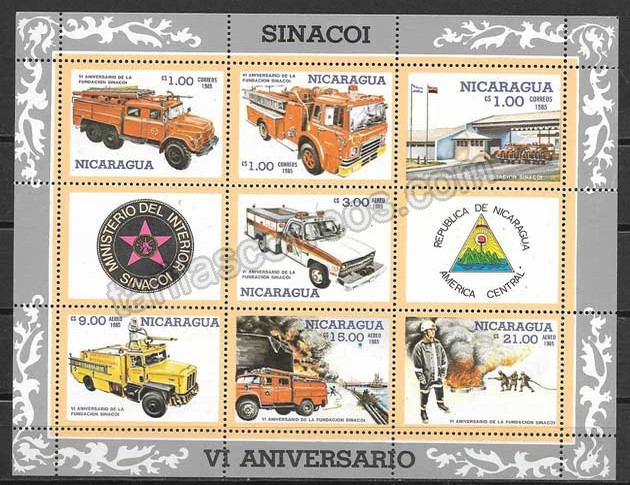 enviar paquetes desde - valor sellos colección bomberos  Nicaragua 1985