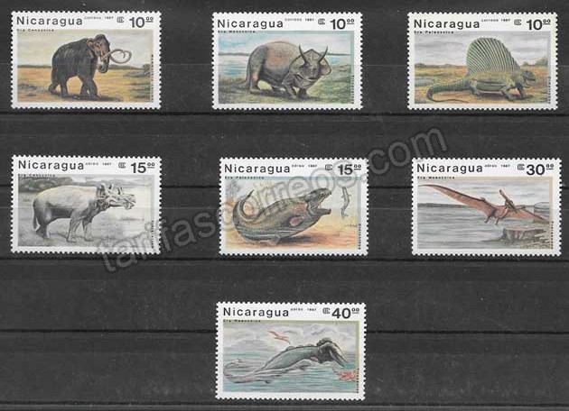 enviar paquetes desde - valor sellos animales prehistórico Nicaragua 1987