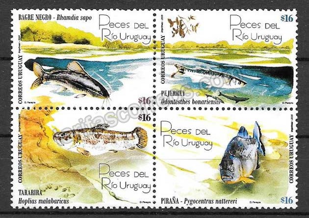 Filatelia sellos fauna - peces de rios