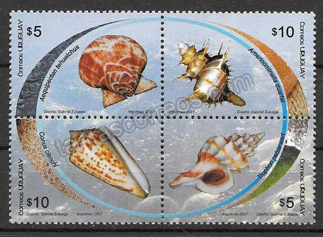  sellos fauna caracoles de mar
