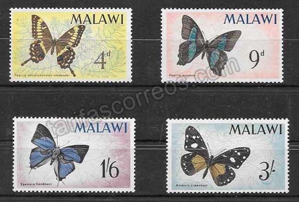 Filatelia mariposas de Malawi 1966