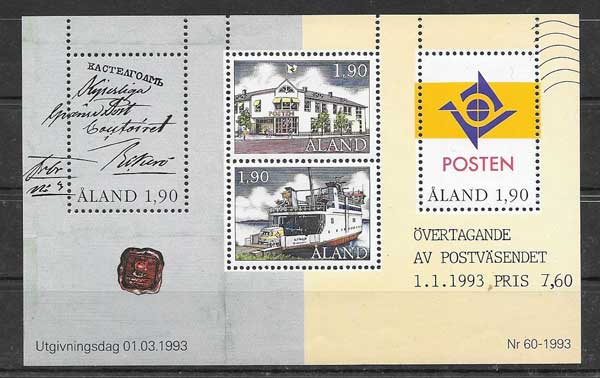 enviar paquetes desde - valor sellos transporte postal Aland 1993