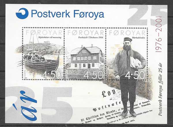 enviar paquetes desde - valor sellos Hojita Bloc de correos Feroe 2001