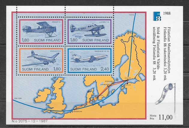 Sellos de Transporte aéreo Finlandia 1988