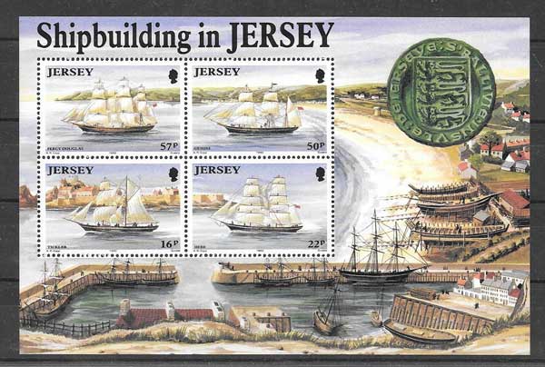  Colección sellos Hojita 4 sellos Transporte marítimo Jersey 1992