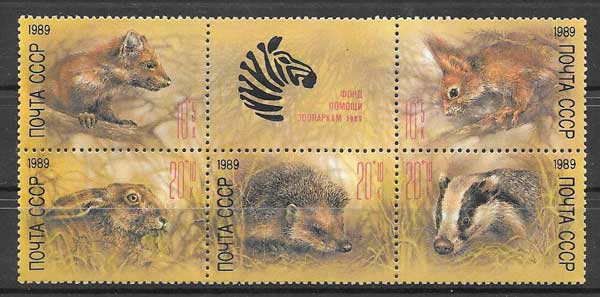 Filatelia sellos fauna salvaje de Rusia 1989