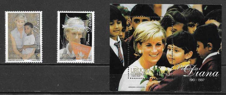 Filatelia princesa Diana Uruguay 1998